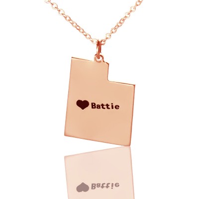 Custom Utah State Shaped Necklaces With Heart Name Rose Gold - Custom Jewellery By All Uniqueness