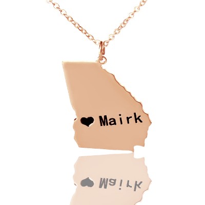Custom Georgia State Shaped Necklaces With Heart Name Rose Gold - Custom Jewellery By All Uniqueness