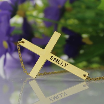 Gold Plated Silver Latin Cross Necklace Engraved Name 1.6" - Custom Jewellery By All Uniqueness