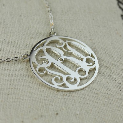 Circle Solid White Gold Initial Monogram Name Necklace - Custom Jewellery By All Uniqueness