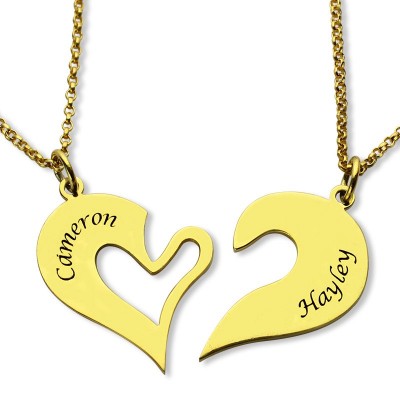 Double Name Heart Friend Necklace Couple Necklace Set Gold Plated - Custom Jewellery By All Uniqueness