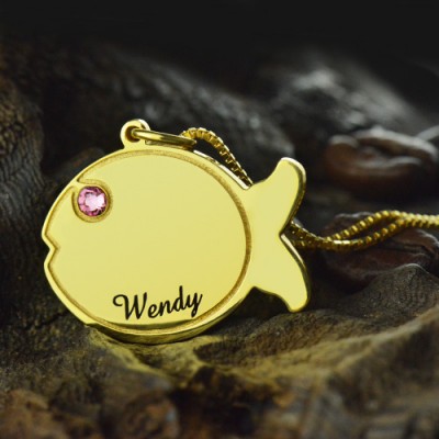 Kids Fish Name Necklace Gold Plated - Custom Jewellery By All Uniqueness