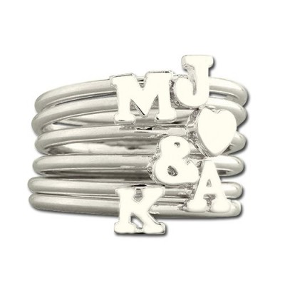 Stackable Midi Initial Ring Silver - Custom Jewellery By All Uniqueness