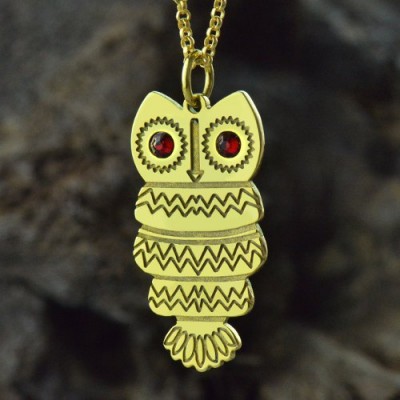 Cute Birthstone Owl Name Necklace Gold Plated - Custom Jewellery By All Uniqueness