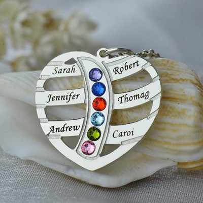 Moms Necklace With Kids Name Birthstone In Silver - Custom Jewellery By All Uniqueness