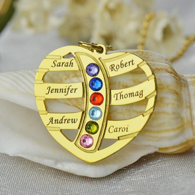 Mothers Necklace With Children Names Birthstones Gold Plated - Custom Jewellery By All Uniqueness