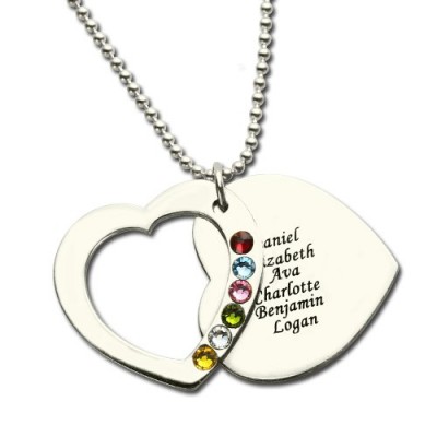 Heart Family Necklace With Birthstone Silver - Custom Jewellery By All Uniqueness