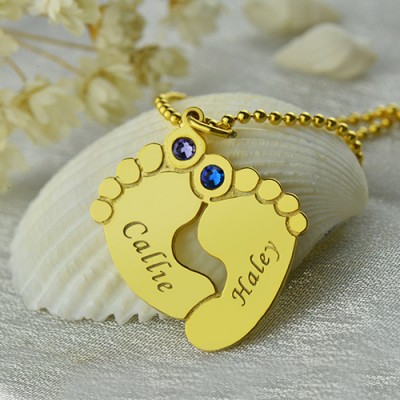 Birthstone Baby Feet Charm Pendant Gold Plated - Custom Jewellery By All Uniqueness
