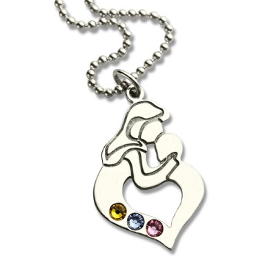 Mother Child Necklace with Birthstone Silver - Custom Jewellery By All Uniqueness