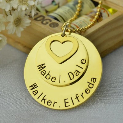 Disc Family Jewellery Necklace Engraved Name Gold Plated - Custom Jewellery By All Uniqueness