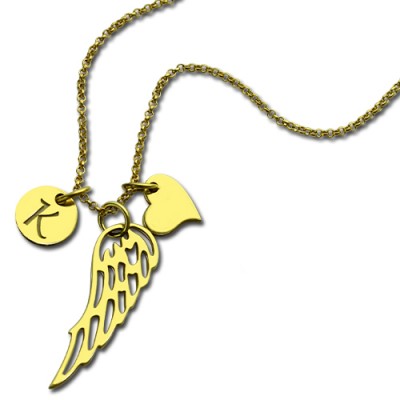 Good Luck Angel Wing Necklace with Initial Charm Gold Plated - Custom Jewellery By All Uniqueness