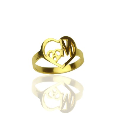 Heart in Heart Double Initial Ring Gold Plated - Custom Jewellery By All Uniqueness