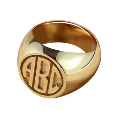 Circle Signet Ring with Block Monogram Rose Gold - Custom Jewellery By All Uniqueness