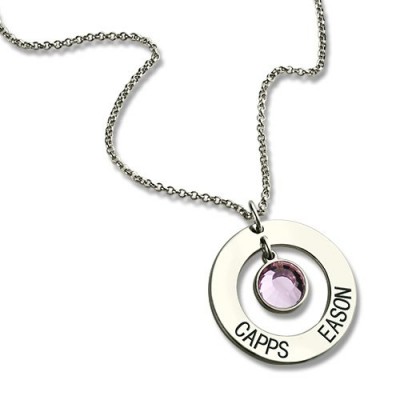 Circle Name Pendant With Birthstone Silver - Custom Jewellery By All Uniqueness