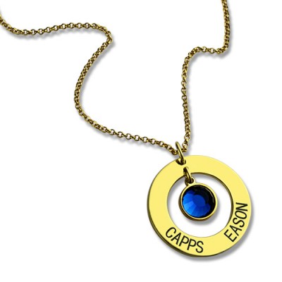 Circle Name Necklace With Birthstone Gold Plated Silver - Custom Jewellery By All Uniqueness