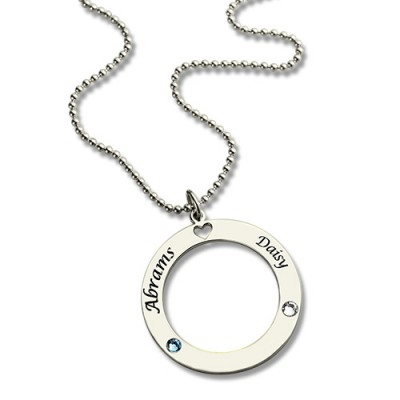 Engraved Circle of Love Name Necklace with Birthstone Silver - Custom Jewellery By All Uniqueness