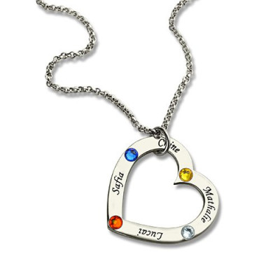 Mother Heart Necklace with Name Birthstone Silver - Custom Jewellery By All Uniqueness