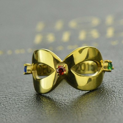 Gold Plated Engraved Infinity Birthstone Ring - Custom Jewellery By All Uniqueness