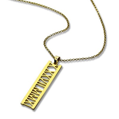 Vetical Roman Bar Necklace Gold Plated - Custom Jewellery By All Uniqueness