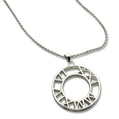 Double Circle Roman Numeral Necklace Clock Design Silver - Custom Jewellery By All Uniqueness