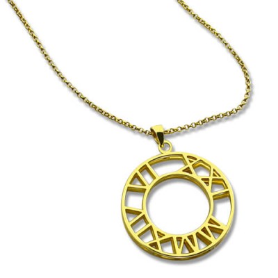 Double Circle Roman Numeral Necklace Clock Design Gold Plated Silver - Custom Jewellery By All Uniqueness