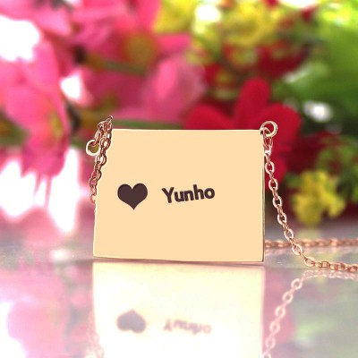 Wyoming State Shaped Map Necklaces With Heart Name Rose Gold - Custom Jewellery By All Uniqueness