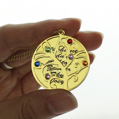 Gold Plated Family Tree Birthstone Name Necklace - Custom Jewellery By All Uniqueness