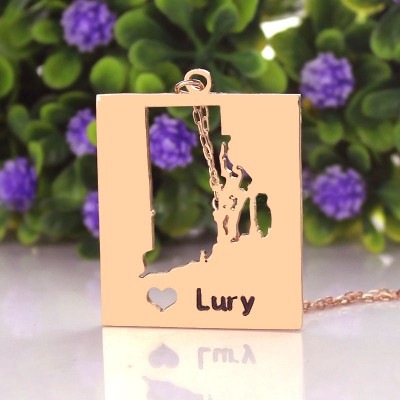 Rhode State Dog Tag With Heart Name Rose Gold Plate - Custom Jewellery By All Uniqueness