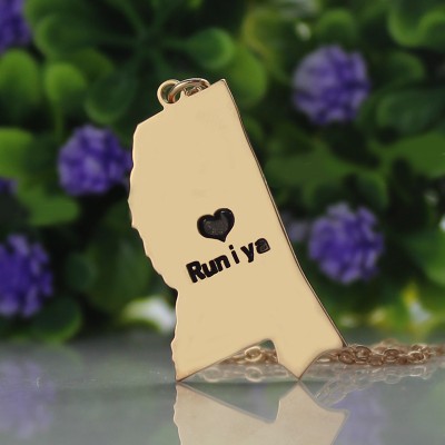 Mississippi State Shaped Necklaces With Heart Name Rose Gold - Custom Jewellery By All Uniqueness