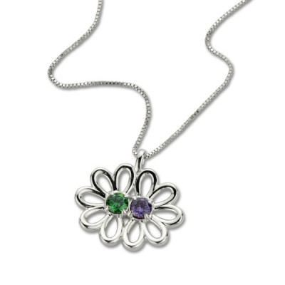 Double Flower Pendant with Birthstone Silver - Custom Jewellery By All Uniqueness