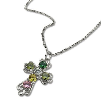 Cross Necklace with Birthstones Silver - Custom Jewellery By All Uniqueness