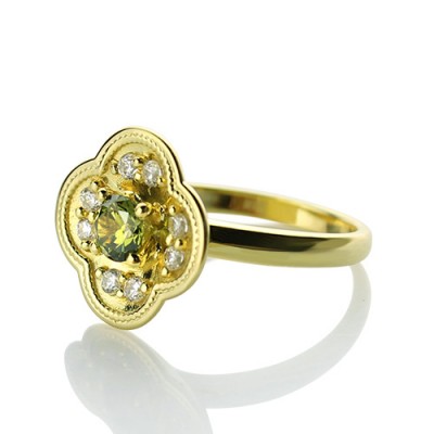Blossoming Engagement Ring Engraved Birthstone Gold Plated - Custom Jewellery By All Uniqueness