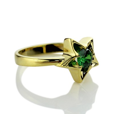 Star Ring with Birthstone Gold Plated Silver - Custom Jewellery By All Uniqueness