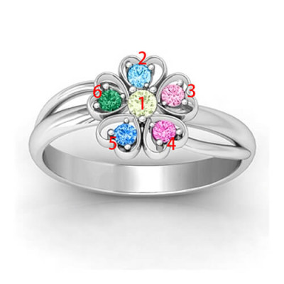 Promise Flower Ring Engraved Name Birthstone Silver - Custom Jewellery By All Uniqueness