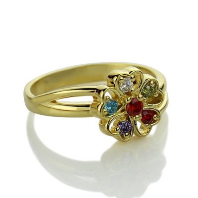 Birthstone Flower Promise Ring with Name Gold Plated - Custom Jewellery By All Uniqueness