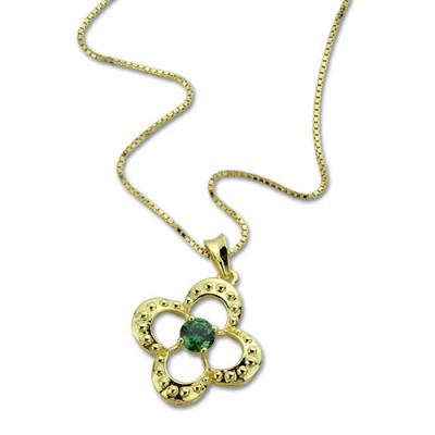 Clover Lucky Charm Necklace with Birthstone Gold Plated - Custom Jewellery By All Uniqueness