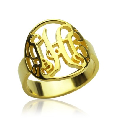 Custom Circle Cut Out Monogrammed Ring Gold Plated - Custom Jewellery By All Uniqueness