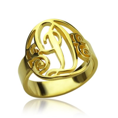 Script Framed Monogram Ring Cut Out Gold Plated - Custom Jewellery By All Uniqueness