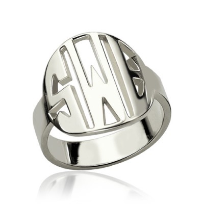 Cut Out Block Monogram Ring Silver - Custom Jewellery By All Uniqueness