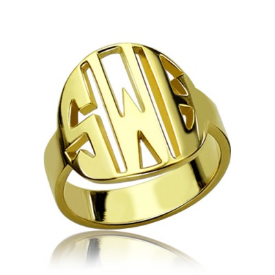 Block Circle Monogram Ring Gold Plated - Custom Jewellery By All Uniqueness