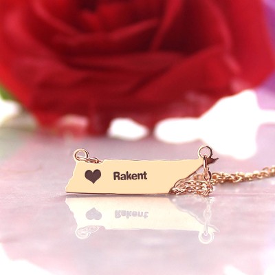Custom Tennessee State Shaped Necklaces With Heart Name Rose Gold - Custom Jewellery By All Uniqueness