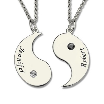 Gifts for Him Her - Yin Yang Necklace Set with Name Birthstone - Custom Jewellery By All Uniqueness