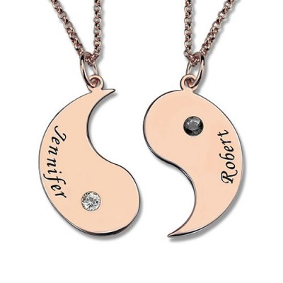 Yin Yang 2 names Necklace with Birthstone Rose Gold - Custom Jewellery By All Uniqueness