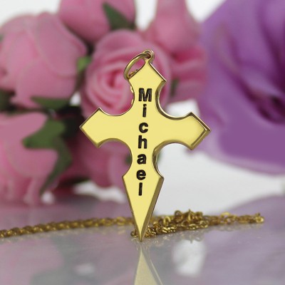 Gold Plated 925 Silver Conical Shape Cross Name Necklace - Custom Jewellery By All Uniqueness