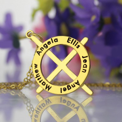 Gold Plated Silver Latin Style Circle Cross Necklace with Any Names - Custom Jewellery By All Uniqueness