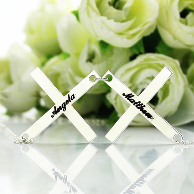 Silver Greece Double Cross Name Necklace - Custom Jewellery By All Uniqueness