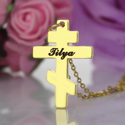 Gold Plated 925 Silver Othodox Cross Engraved Name Necklace - Custom Jewellery By All Uniqueness