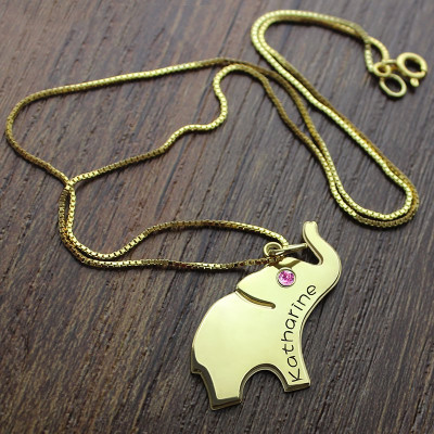 Elephant Lucky Charm Necklace Engraved Name Gold Plated - Custom Jewellery By All Uniqueness