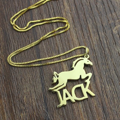 Kids Name Necklace with Horse Gold Plated - Custom Jewellery By All Uniqueness