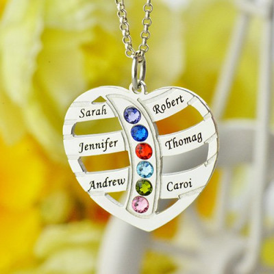 Moms Necklace With Kids Name Birthstone In Silver - Custom Jewellery By All Uniqueness